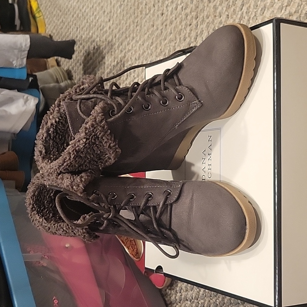 DANA BUCHMAN Sherpa Wedge Lace Up Boots